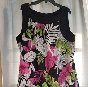Sleeveless Stretch Tropical Print Dress Size 16